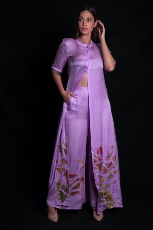 Purple Rose Embroidered Trousers