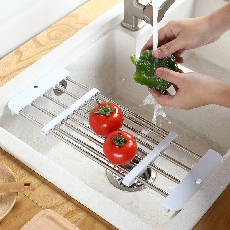 Buy Over The Sink Dish Drying Rack Stainless Steel Kitchen Roll Up Dish ...