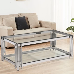 High Fashion Stainless Steel Living Room Rectangle Coffee Table Furniture In Gold or Silver