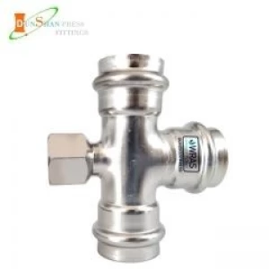 (V Press × Female × V Press ?Press Fittings Reducing Tee With Female Thread Stainless Steel