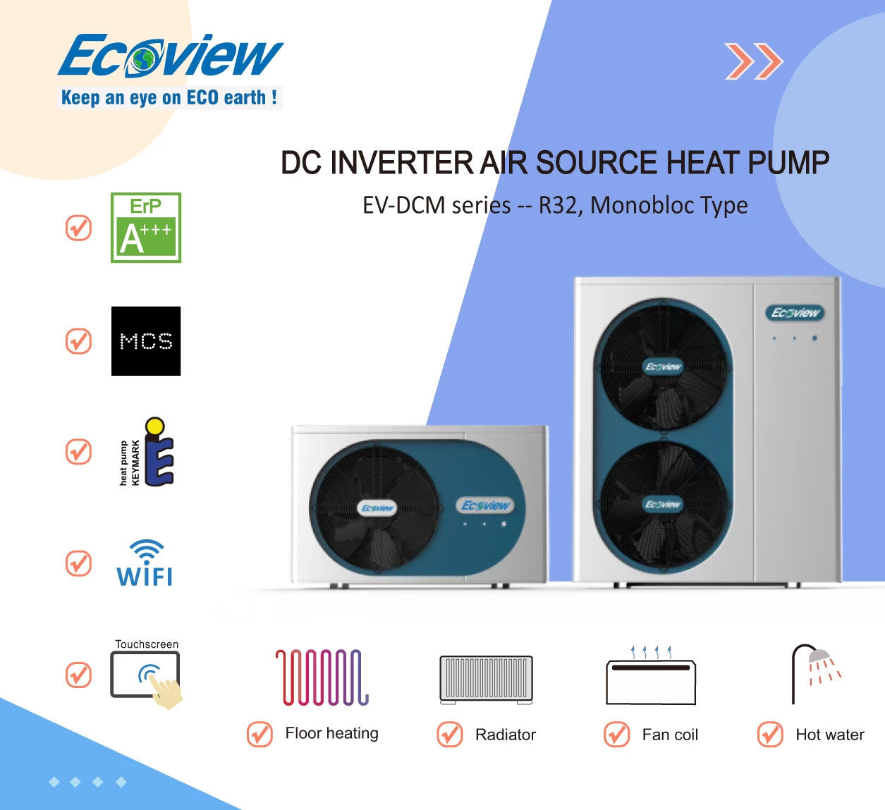 Buy Dc Inverter Air Source Heat Pump Ev-dcm Series -- R32