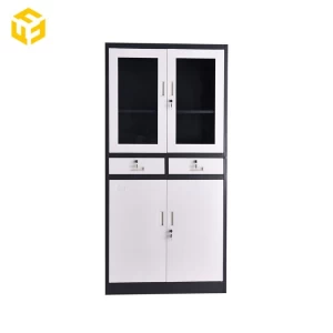 Metal Glass Door File Cabinet with two Middle Drawers