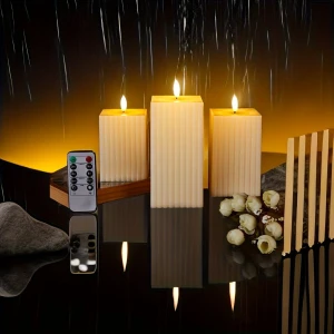 Wholesale 3pcs LED Flameless Ivory Pillar Candle