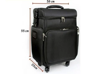 large capacity trolley rolling 2 in 1 nylon cosmetic makeup train case with shoulder strap trays bags universal wheels