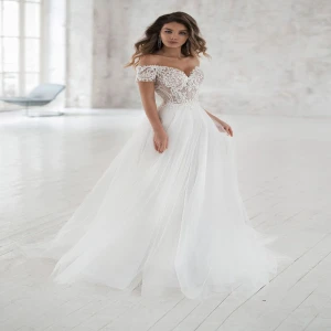 Elegant Off-shoulder Bohemian Wedding Dresses 2019 Custom Made Soft Tulle A-line Lace Bridal Gown Vestidos de Novia