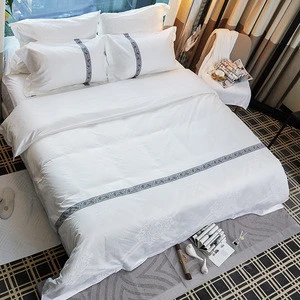100% Cotton Dobby White  Stripe  Jacquard Bed sheet  Star Hotel Bedding set home textile