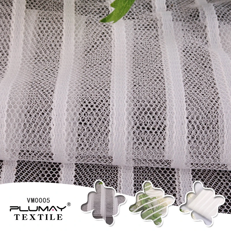 100% polyester soft two way stretch striped jacquard mesh fabric for wedding dress