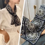 100% silk small scarf ribbon ribbon web celebrity with the same style compass crepe satin shop owner recommended