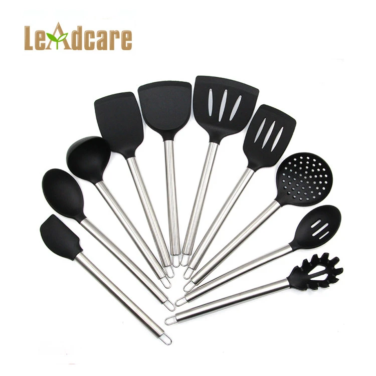 10Pcs High Quality Healthy Stainless Steel Handle Food Grade Heat Resistant Silicone Kitchen Cooking Utensil Set