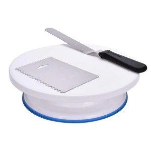 11 Inch Rotating Cake Turntable with 2 Icing Spatula and Icing Smoother, Revolving Cake Stand Cake Decorating Supplies