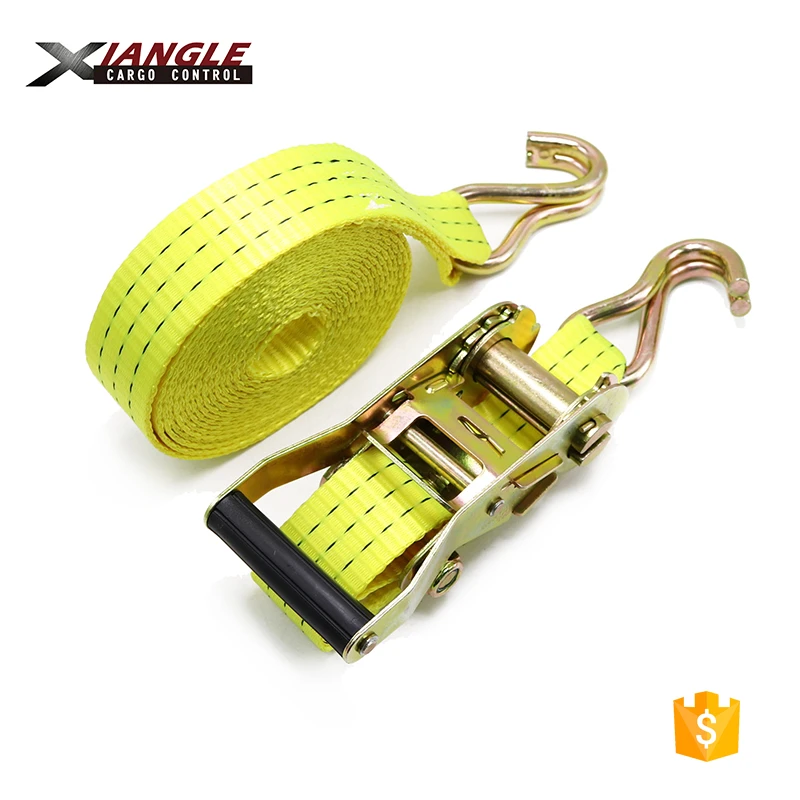 1.5 inch cargo and ratchet lashing belt tie down strap with double J hooks and with polyester webbing