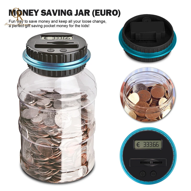 1.5L  Bank Counter Coin Electronic Digital LCD Counting Coin Money Saving Box For EURO Money Jar Coins Storage Box