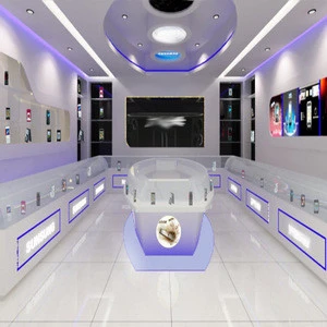 2018 hot sale showcase for mobile phone, shop decoration design and glass kiosk for mobilephone