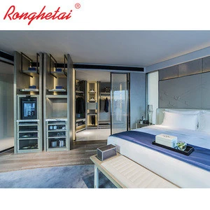 2018 Ronghetai  5 star luxury Moderno Hotel furniture suite custom made metal fabric hotel bedroom set TF1004