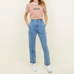 2019 Custom Premium Women Patch Pocket High Waist Boyfriend Boot Cut Straight Denim Cargo Jeans