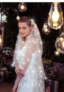 2020 High Quality Handmade Bling Bling Shinny Net Cut-Edge One-Layer 3m Long Soft Tulle Wedding Bridal Veil