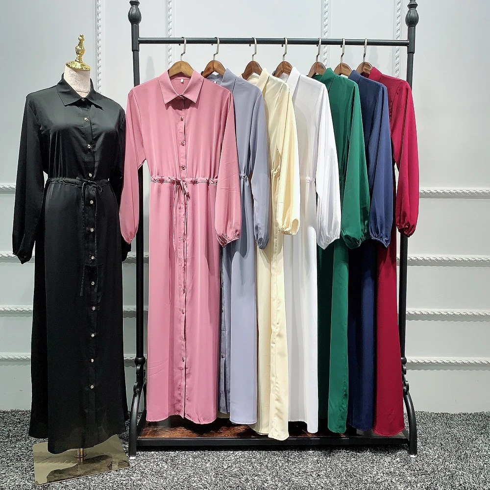 2020 New fashion muslim shirt dress women long sleeve abaya with button islamic clothing