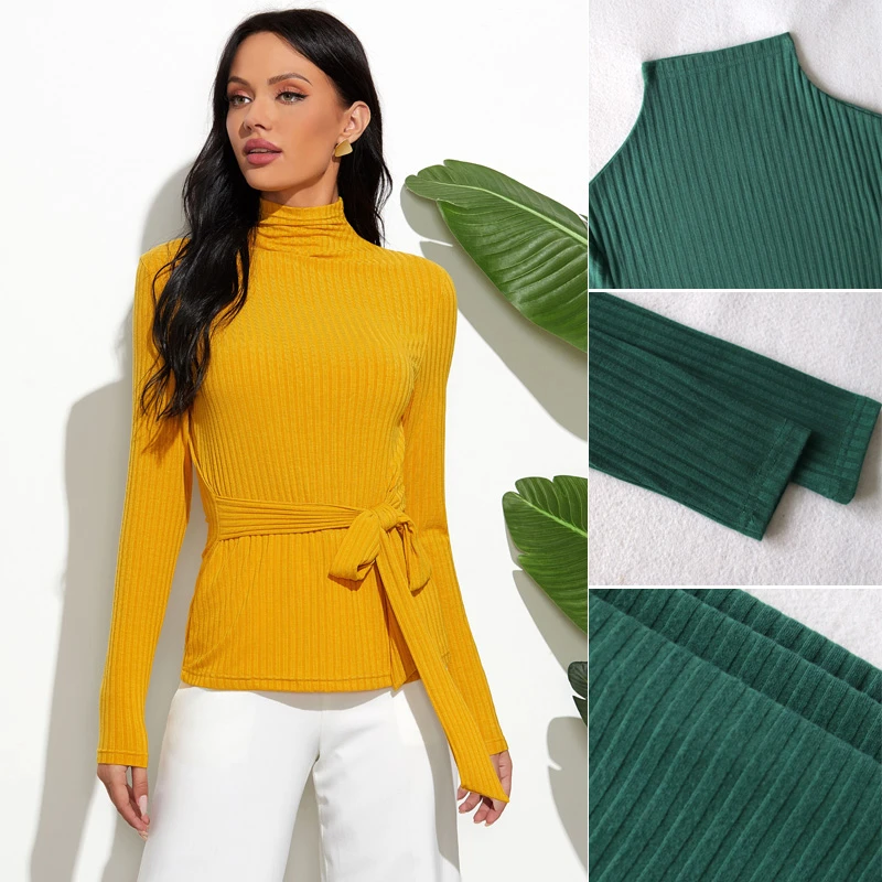 2020 new soft knitted bottoming shirt high collar fashion top belt slim solid color casual hot sale Women&#x27;s poly cotton