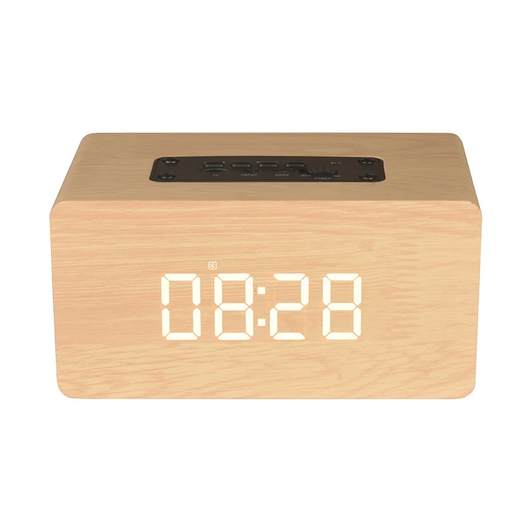 2021 3 in 1 Sustainable Wood Wireless Speaker FM Radio Digital Clock Wooden Wireless Speaker