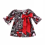 2021 Amazon Ins hot sale valentine's day outfit flare sleeve Love print bowknot baby girl valentine baby girl dresses