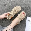 2021 ladies flat handmade straw shoes rope sandals womens linen woven hemp rope beach slippers