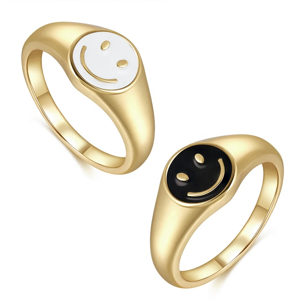 2021 new arrival 18k gold plated finger rings jewelry colorful cute happy smile face band rings women