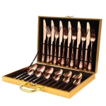 24 Piece Cutlery Set Stainless Steel Flatware Set for Restaurant Silverware Set with Gold Box