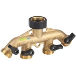 3/4 Inch Brass 4 Way Hose Pipe Splitter Nozzle Switcher Tap Connectors for Garden Irrigation(American Thread 3/4)