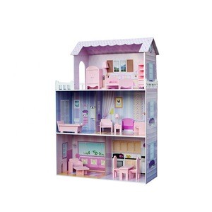 3D Child Wooden Furniture Toys Pretend Play Doll House for Girls