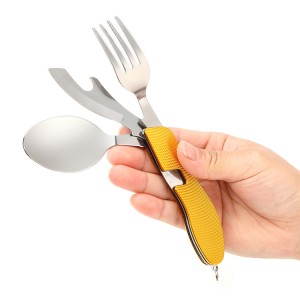 4 in 1 Portable Folding Knife Fork Spoon Combined Multifunctional Camping Flatware Set Outdoor Traveling Tableware for Picnic