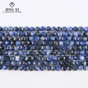 45-48PCS 8mm Blue Sodalite Beads Gemstone Natural Healing Stone DIY Bracelet Faceted Loose Beads for Jewelry Making