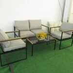 4pcs1coffer table+2 sofas Garden sets Plastic wood handrail outdoor furniture