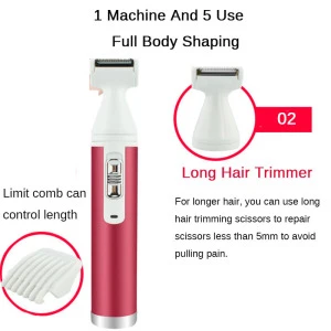 5 in 1 USB Electric Lady Shaver Body Hair Removal Epilator No Pain Cordless Nose Hair Eyebrow Trimmer