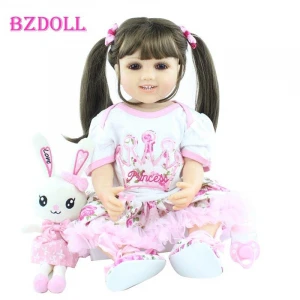 55cm Full Silicone Baby Reborn Doll Toys Lifelike Princess Girl Long Hair Bebe Boneca Kids Bath Toy