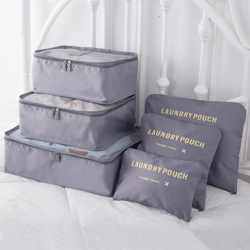 6 PCS Travel Storage Bag Set Tidy Organizer Wardrobe Suitcase Pouch Travel Organizer Bag Case Shoes Packing Cube Bag