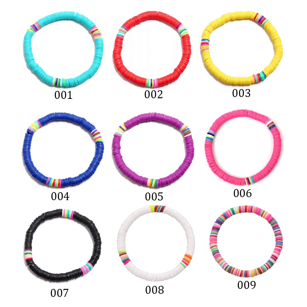 6mm Polymer Clay Rainbow Bracelet Boho Beaded Bracelet Colorful Polymer Clay Heishi Bracelets