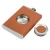 Import 8 oz stainless steel brown leather hip flask with shot glass from China