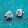 925 Silver Square Micro-Encrusted Edge Earrings Mosan Diamond Studs Light Luxury Style for Women Perfect Gift Wedding Party