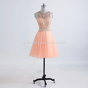A-Line Illusion Neckline Short / Mini Lace Tulle Cocktail Party Homecoming Prom Dress