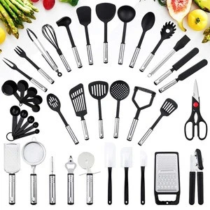 Amazon best selling nylon kitchen utensil set 42 pc stainless steel nonstick cooking utensils set