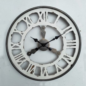 Antique White Wood  and Metal Decorative  24inch Clock for Sale
