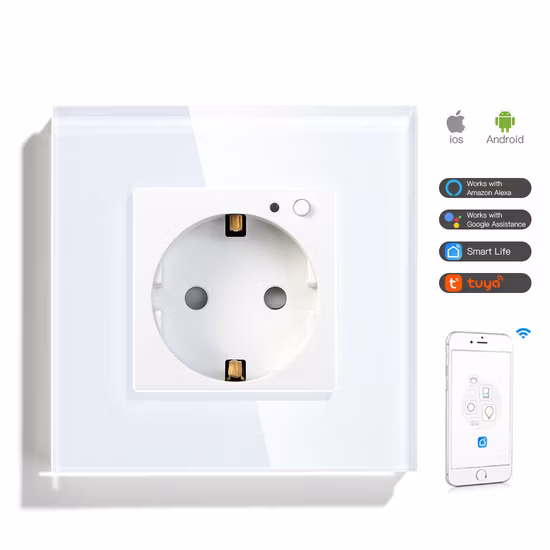 Automation WiFi Socket in Wall Smart Switch Socket Wholesale EU Standard Smart Home 16A Plug with Socket AC 110V-250V (50Hz/60Hz)