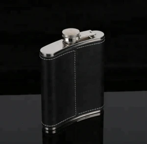 best sellers 7oz leather wrapped stainless steel hip flask / stainless steel Whiskey Hip Flask