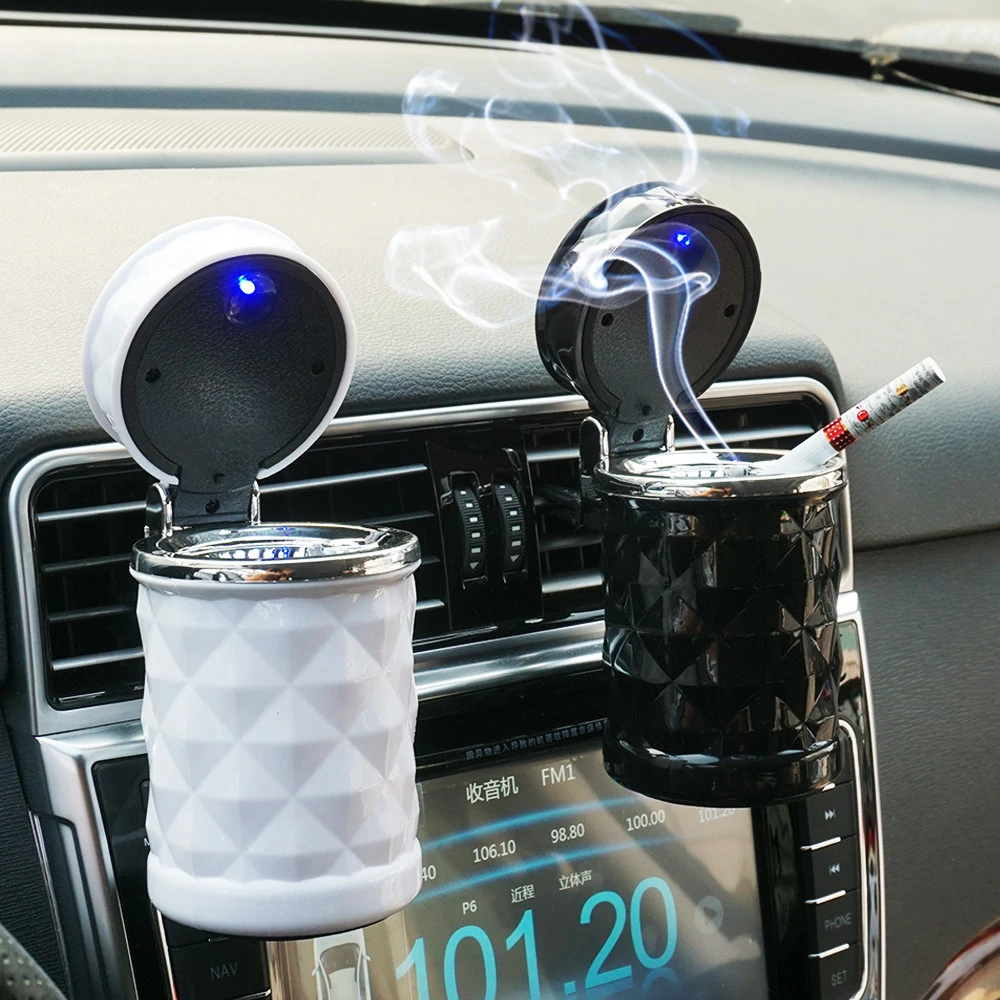 Best selling Diamond section design led mini vehicle portable car ashtray with vent holder