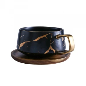 Black tea coffee cup and saucer set ceramic / reusable coffee cup