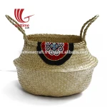 Brand new collection for seagrass belly basket with handmade brocade tribal patterns designs