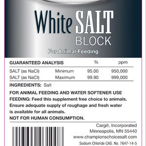 Champions Choice White 50lb Block, Agricultural Sodium, Animal Nutrition, Cargill Volume Discount Pricing