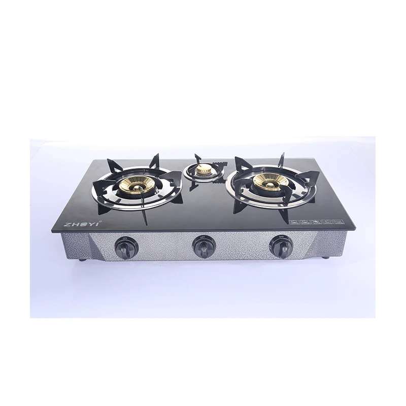 CE certificate tempered glass 3 burner home portable camping table top gas stove