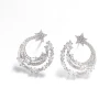 Charming Fashion Wedding & Party 925 Sterling Silver Star Shape Circle Zircon Stud Earrings