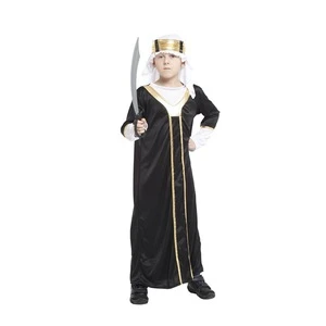 cheap black robe for Halloween party Cosplay little prince Costume for boy Arabia black robe with white ribbon